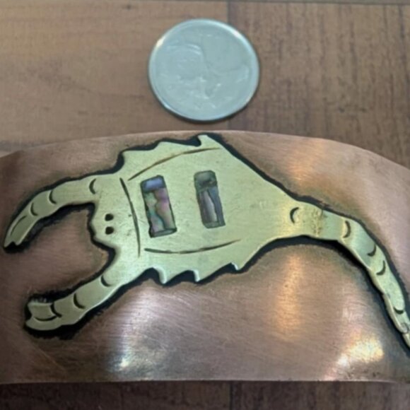 Copper & Brass Cuff Bracelet with Scorpion Design & Abalone Inlay - Picture 1 of 3